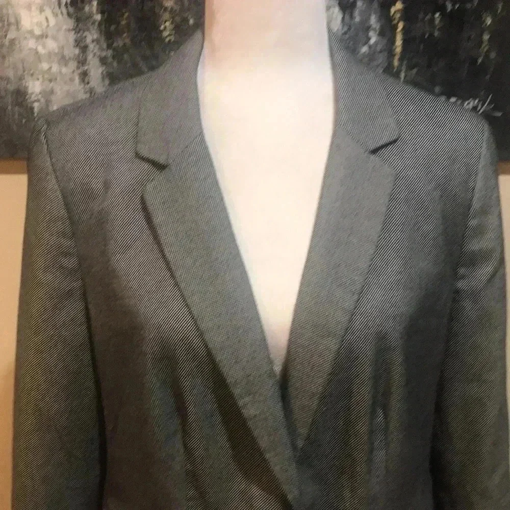 Liz Claiborne Gray & Black Single Button Blazer with Functional Pockets-Size L